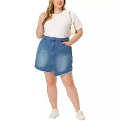Джинсовая юбка больших размеров для женщин, повседневные модные мини-юбки с разрезом и карманами Agnes Orinda