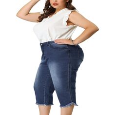 Женские летние модные джинсы-капри больших размеров с потрепанным краем джинсовые джинсы Agnes Orinda
