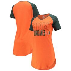 Женская ночная рубашка Concepts Sport оранжево-зеленого цвета Miami Hurricanes реглан с v-образным вырезом Unbranded