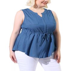 Женские рубашки больших размеров, джинсовые топы из шамбре без рукавов с V-образным вырезом и завязками на талии Agnes Orinda