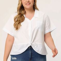 Женская рубашка больших размеров с закрученным краем, нагрудным карманом, топы с короткими рукавами Agnes Orinda