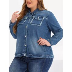 Женская короткая джинсовая куртка больших размеров на пуговицах с потертыми нагрудными карманами Agnes Orinda