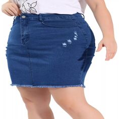 Женские юбки больших размеров, повседневная рваная джинсовая юбка-карандаш с карманами Agnes Orinda