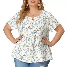 Женская блузка размера плюс с цветочным принтом, повседневные топы с короткими рукавами и короткими рукавами Agnes Orinda