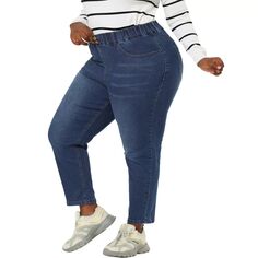 Женские джинсовые брюки больших размеров с эластичной резинкой на талии, джинсы с высокой посадкой, леггинсы Agnes Orinda