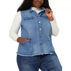 Женская джинсовая куртка больших размеров без рукавов с необработанным подолом, модный жилет Agnes Orinda, черный