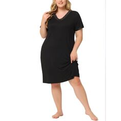 Женская ночная рубашка больших размеров с короткими рукавами, однотонная пижама, пижама Agnes Orinda, черный