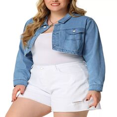 Женская укороченная джинсовая куртка больших размеров с зубчатыми лацканами Agnes Orinda