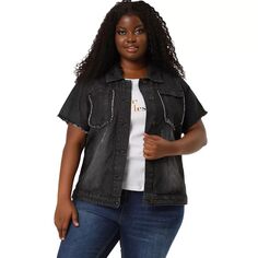 Женская джинсовая куртка больших размеров с короткими рукавами и пуговицами Agnes Orinda, черный