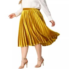 Бархатные плиссированные юбки больших размеров для женщин, вечерние плиссированные юбки-миди с эластичной резинкой на талии, металлик-гармошка Agnes Orinda, черный