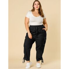 Женские модные джинсы-карго с эластичной резинкой на талии больших размеров, брюки-карго Agnes Orinda, черный