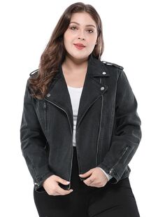 Женская джинсовая мотоциклетная куртка больших размеров с наклонной молнией Agnes Orinda, черный