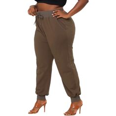 Женская спортивная одежда больших размеров, спортивные брюки для бега на талии с завязками Agnes Orinda, черный