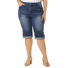 Женские джинсовые джинсы больших размеров, узкие шорты-капри длиной до колена с закатанным краем Agnes Orinda, черный