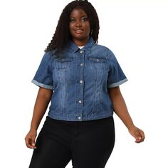 Женская укороченная джинсовая куртка больших размеров на пуговицах, джинсовая куртка Trucker Agnes Orinda, синий