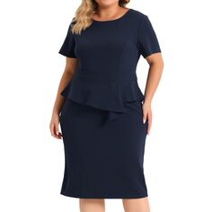 Платье-футляр больших размеров для женщин, с коротким рукавом и V-образным вырезом, деловые облегающие платья-карандаш Agnes Orinda, черный