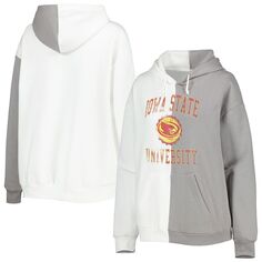 Женский пуловер с капюшоном Gameday Couture серого/белого цвета Iowa State Cyclones с разрезом Unbranded