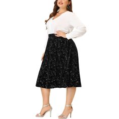 Бархатные юбки больших размеров для женщин, расклешенная юбка длиной до колена со звездным принтом Agnes Orinda, черный