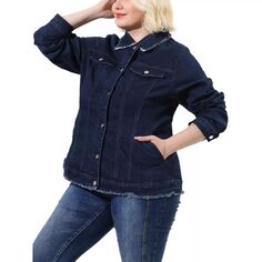 Женская короткая джинсовая куртка больших размеров на пуговицах на груди с карманом Agnes Orinda, синий