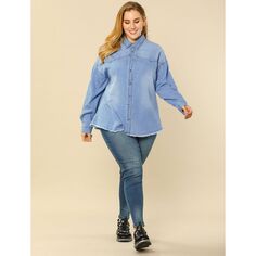 Женская одежда больших размеров Модная джинсовая рубашка на пуговицах Agnes Orinda, синий