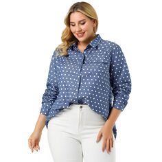 Женская весенняя джинсовая рубашка на пуговицах больших размеров с длинными рукавами Agnes Orinda, синий