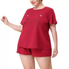 Женский пижамный комплект больших размеров в горошек, эластичная одежда для сна с круглым вырезом Agnes Orinda