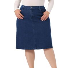 Женская джинсовая юбка больших размеров с прорезным карманом и эластичной резинкой на талии сзади Agnes Orinda, темно-синий