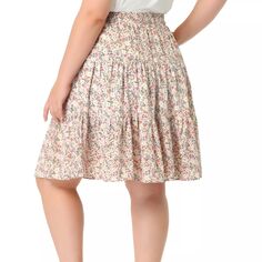 Женские юбки больших размеров, юбка-миди с эластичной резинкой на талии и оборками по краю с цветочным принтом Agnes Orinda