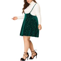 Женская модная бархатная юбка больших размеров с высокой талией и блестящими звездами на подтяжках Agnes Orinda, темно-зеленый