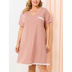 Женская ночная рубашка больших размеров в горошек, вечерняя удобная пижама миди Agnes Orinda, темно-розовый