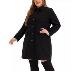 Женское однобортное пальто средней длины цвета бушлата больших размеров Agnes Orinda