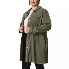 Женская джинсовая куртка средней длины с рваными рукавами больших размеров и длинными рукавами Agnes Orinda, зеленый