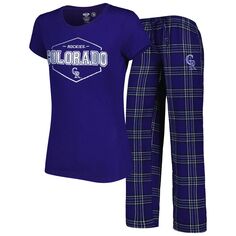 Женская спортивная фиолетовая футболка со значком «Скалистые горы Колорадо» и пижамные штаны для женщин, комплект для сна Unbranded