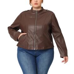 Женская мотоциклетная куртка из искусственной кожи больших размеров с карманом на молнии и карманом Agnes Orinda
