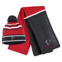 Женская одежда Erin Andrews Red Atlanta Falcons Вязаная шапка с цветными блоками с манжетами, помпоном и шарфом Unbranded