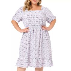Женское платье-рубашка миди больших размеров с рюшами и присборенной талией на талии и цветочным принтом Agnes Orinda, фиолетовый