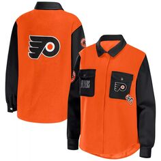 Женская одежда Erin Andrews Оранжевая/черная куртка-рубашка на пуговицах Philadelphia Flyers с цветными блоками Unbranded