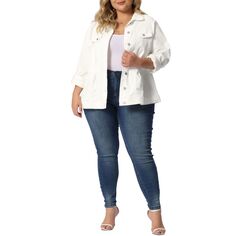 Женская модная верхняя одежда больших размеров с длинными рукавами и пуговицами джинсовая куртка Agnes Orinda, белый