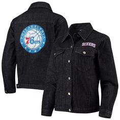 Женская черная джинсовая куртка на пуговицах с нашивкой The Wild Collective Philadelphia 76ers Unbranded