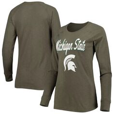 Женская оливковая футболка реглан с длинными рукавами и нашивкой на локте Michigan State Spartans Payton Unbranded