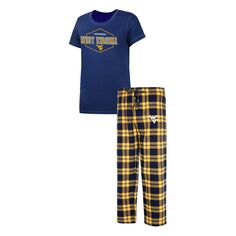 Женская спортивная футболка темно-синего/золотого цвета со значком «Альпинисты Западной Вирджинии» и фланелевые брюки для женщин, комплект для сна Unbranded