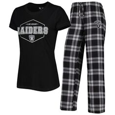 Женская спортивная черная/серая футболка с логотипом Las Vegas Raiders больших размеров и брюки для сна, комплект для сна Unbranded