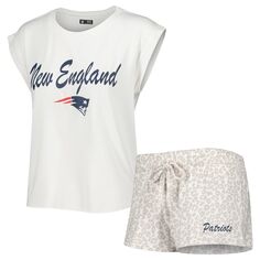 Женский комплект для сна, белая/кремовая футболка и шорты New England Patriots Montana Concepts Sport Unbranded