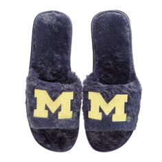 Женские пушистые тапочки со стразами FOCO Navy Michigan Wolverines Unbranded