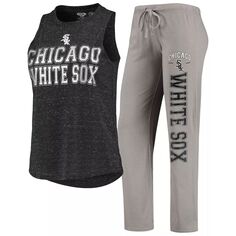 Женские спортивные серые/черные цвета Chicago White Sox Satellite Muscle Майка и брюки для сна Unbranded