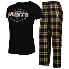 Женская спортивная черная/золотая футболка и брюки с логотипом New Orleans Saints большого размера, комплект для сна Unbranded
