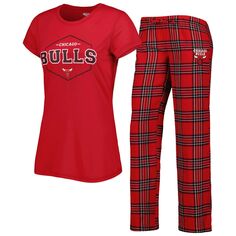 Женский комплект для сна: красная/черная спортивная футболка со значком Chicago Bulls и пижамные штаны Concepts Unbranded
