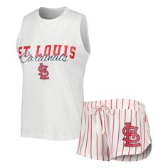 Женский спортивный комплект белого цвета St. Louis Cardinals Reel в тонкую полоску, майка и шорты для сна Unbranded