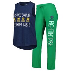 Женская спортивная майка и брюки для сна, зеленый/темно-синий вереск Notre Dame Fighting Irish Unbranded