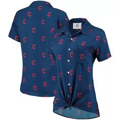 Женская темно-синяя рубашка на пуговицах с логотипом Cleveland Indians Unbranded